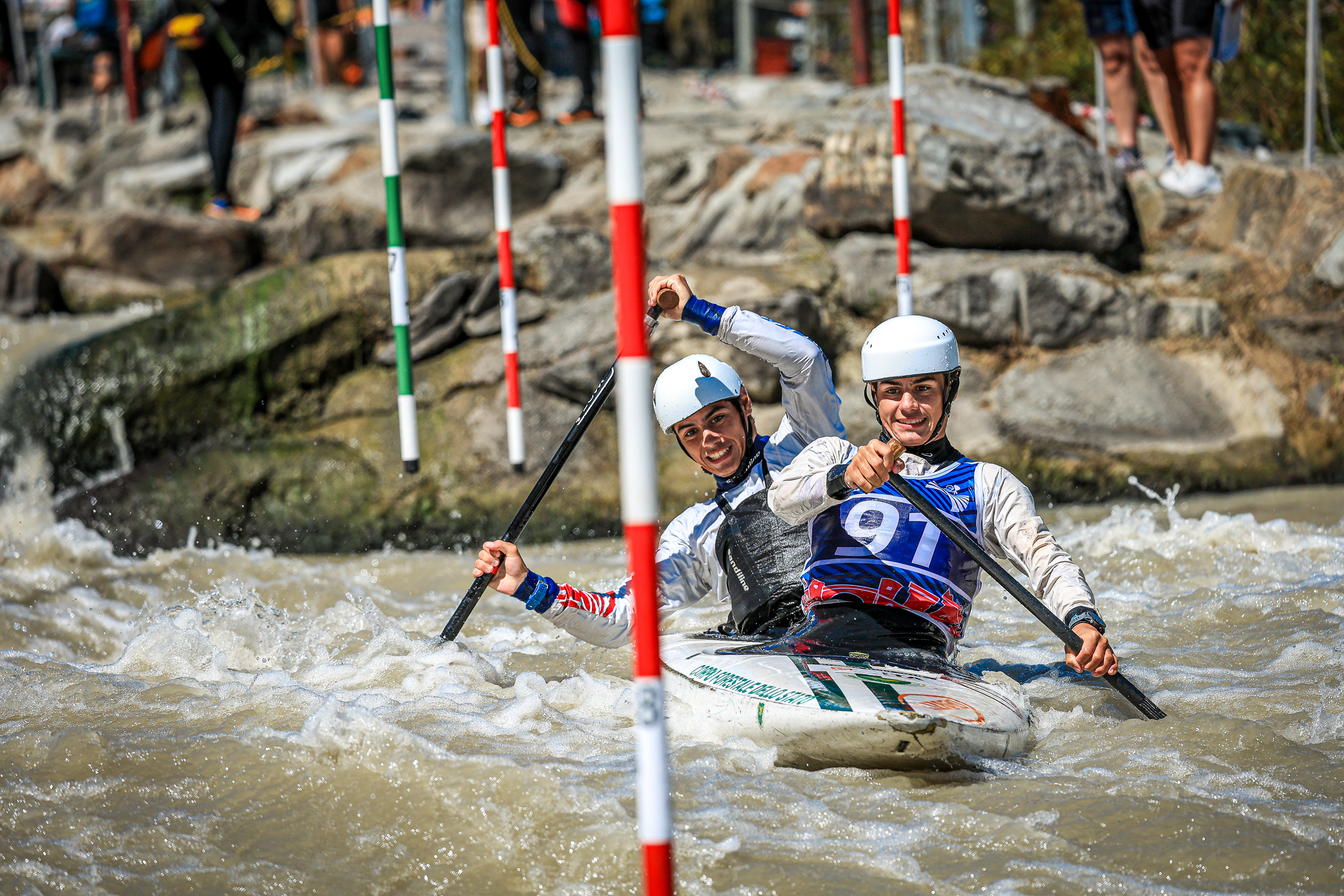 Dennis and Oliver Fina compete in the men's C2 canoe slalom at Ivrea