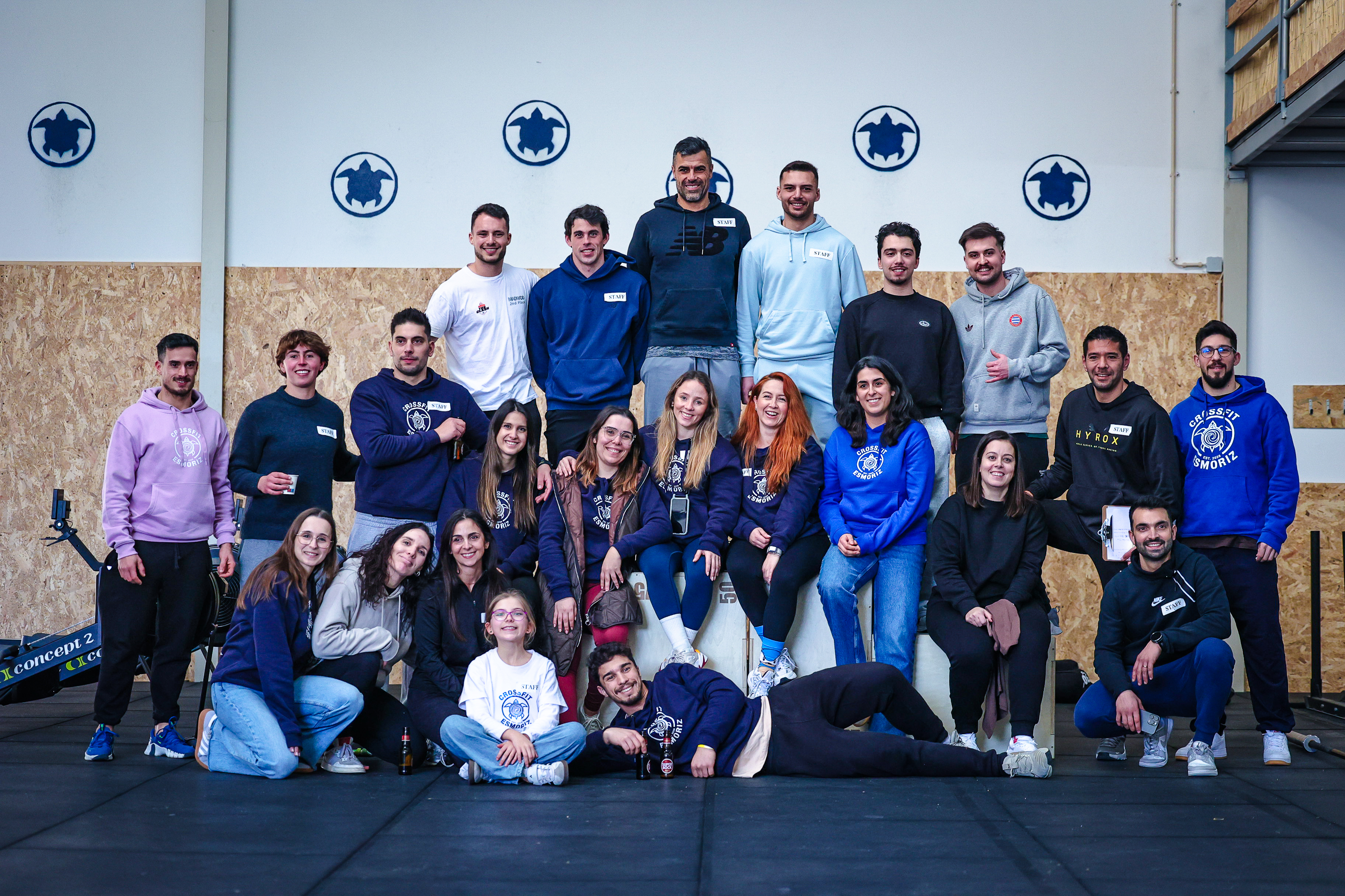 Athletes and staff pose for a group photo at the Turtle Games event at CrossFit Esmoriz