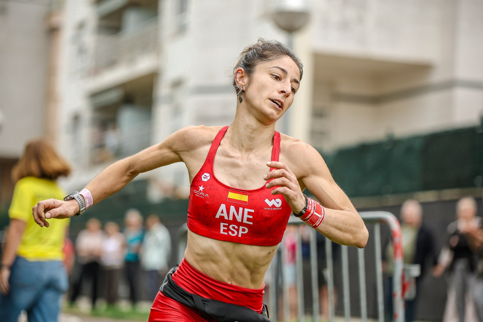 A Spanish athlete sprints during the OCR European Championships in Irun