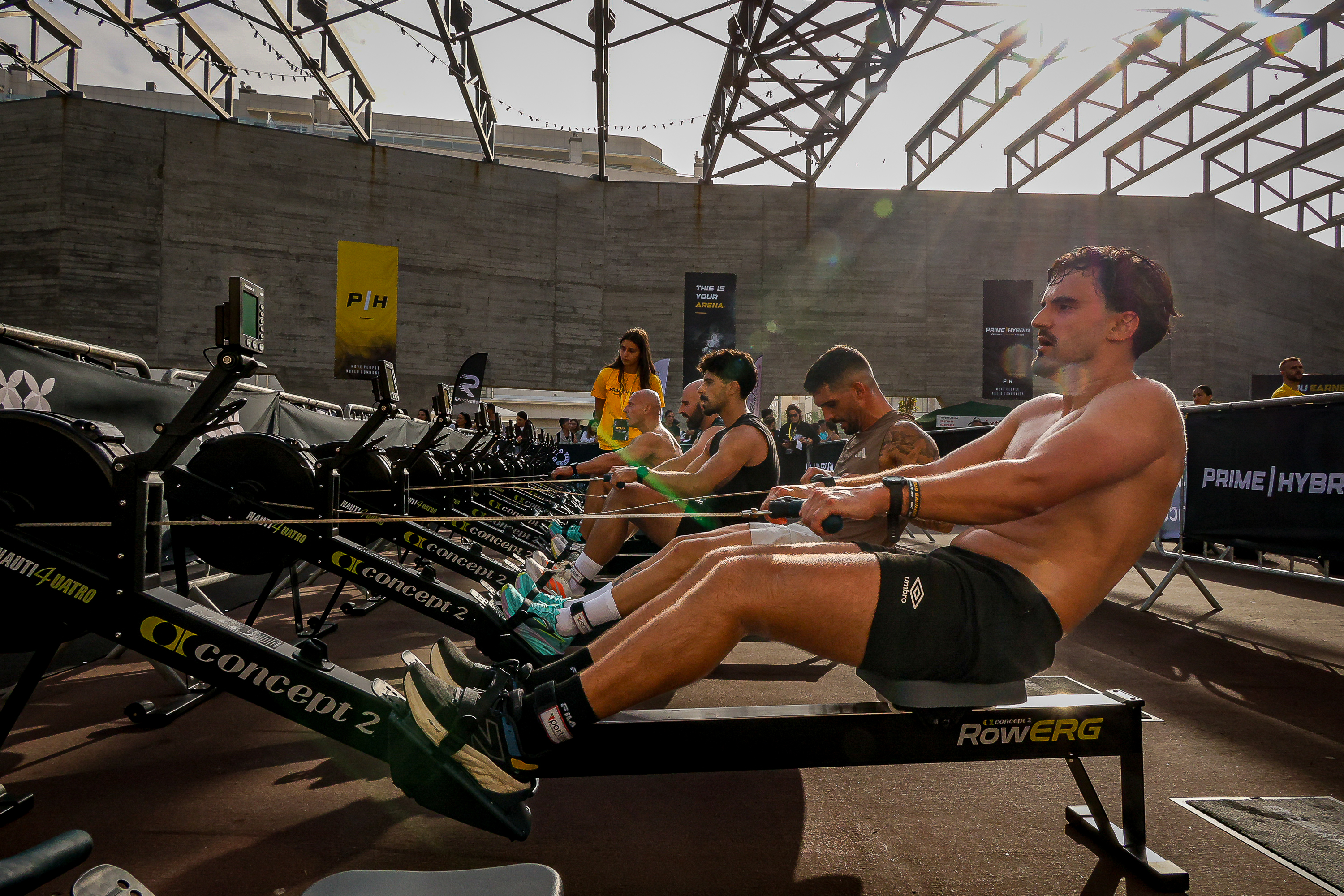 Athletes work through the rowing station at Prime Hybrid Espinho